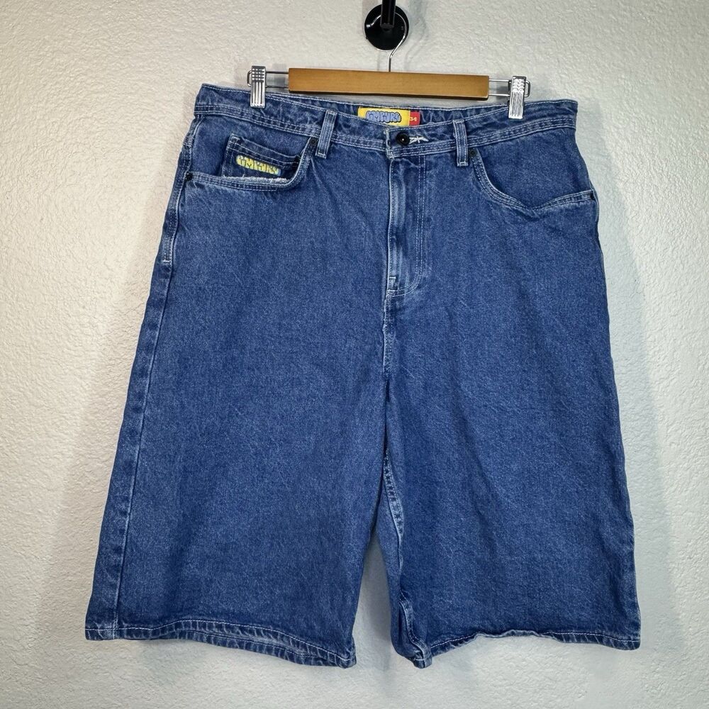 Empyre Denim Shorts Drawstring Embroidered 12" In Hip Hop Y2K Baggy Men 34